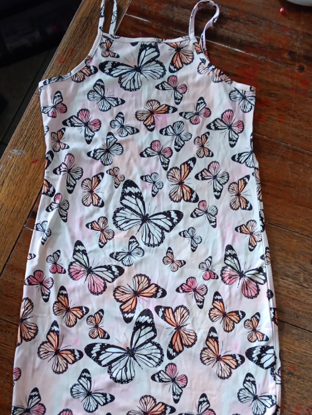 Butterfly Print Spaghetti Strap Dress - Pink & Black